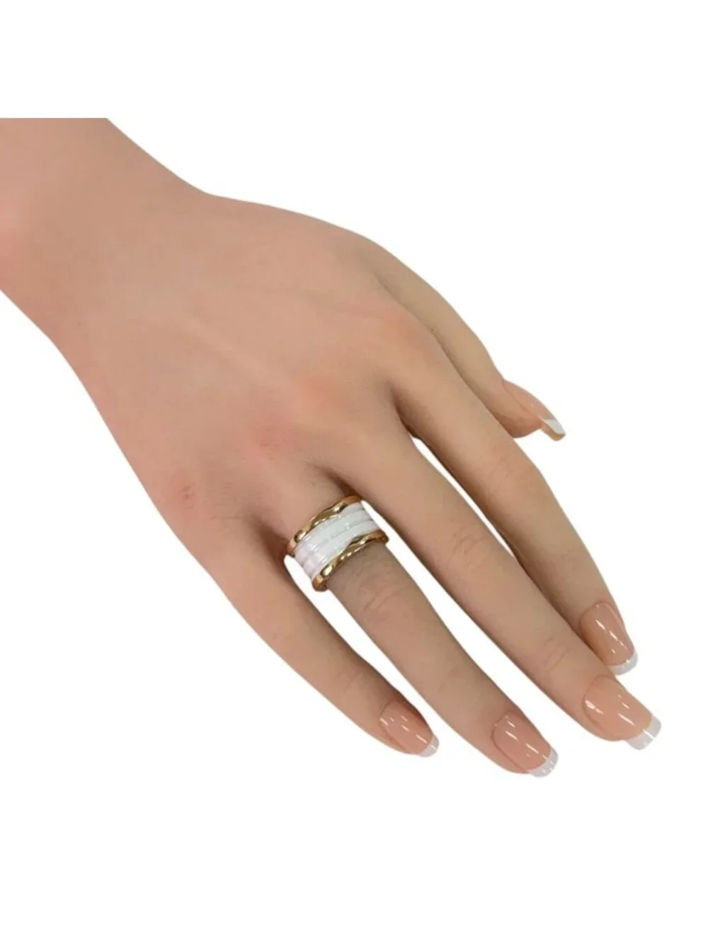 Bvlgari B.Zero1 B.Zero1 Band White Ceramic Ring Gold 18k Pink